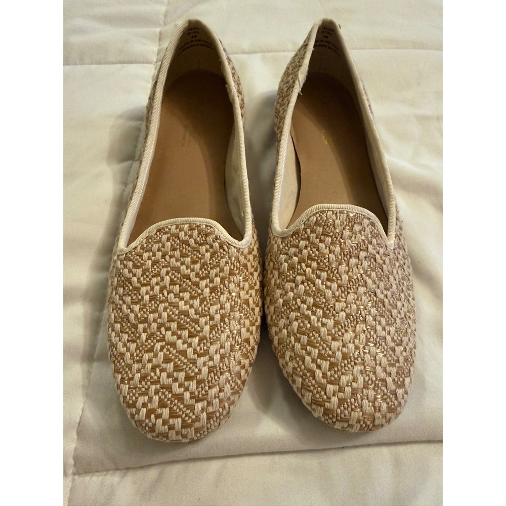 Michael Shannon Womens Woven Raffia Flats Gold Metallic Smoking Slippers Size 8M